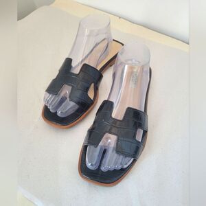 Steven New York Hanna Sandal Slides Black Embossed Vegan Leather Quiet Luxury 9